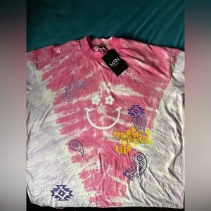 Large fit Baby pink & purple tie dye tee